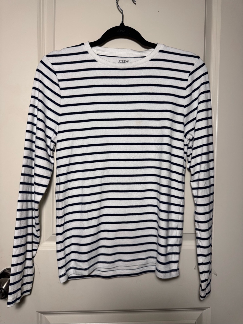 J.CREW Everyday Tee White Navy Striped Long Sleeve Crew Neck T-Shirt Women L